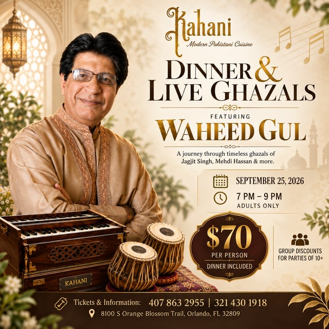 Dinner and Live Ghazals featuring Waheed Gul